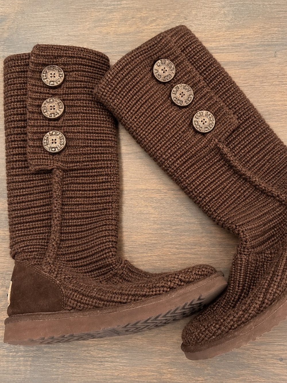 UGG Classic Cardy Knit Button Boots Brown Women’s Size 5 Tall Sweater Boots
